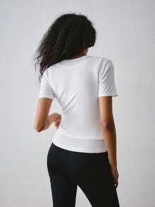ATUI Studio Women's Faux Two Layer T-Shirt Soft Cotton Stretch Top Everyday Essential For Work Going Out Daytime Travel All White Summer Modest Basic Minimalist - White - View 5