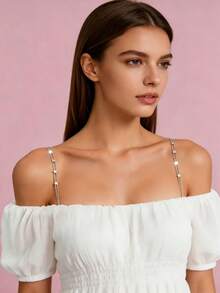 SHEIN 2件組女款可調節星星內衣肩帶，金屬內衣肩帶，露背洋裝內衣配件 - 銀色 - 查看 3