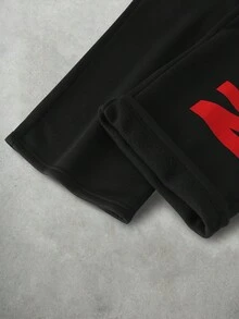 PAVTROS Men's Letter Print Drawstring Waist Casual Sweatpants - Black - View 5