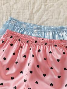 SHEIN 女童花卉愛心緞面開襟翻領睡衣套裝 4件式居家休閒服 - 彩色 - 查看 6