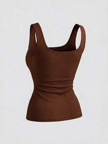 Sweetra Damen Große Größen Lässig Basic Quadratischer Ausschnitt Tanktop, Weiß Schokoladenbraun Mehrteiliges Set für Sommer, Alltag Date Night Büro Formell Urlaub - Verschiedenfarbig - Übersicht 7