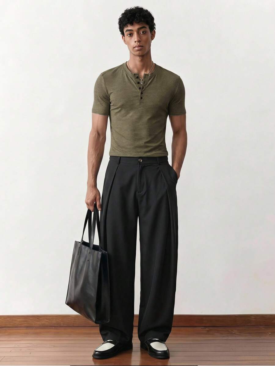 SWAVVY Men's Summer Casual Slim Fit Short Sleeve T-Shirt Standard Size Green Solid Color - Olive Green - View 1