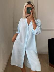 DAZY Women's Striped Front Button Loungewear Robe Summer Pajamas - Pink - View 6