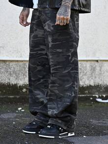 Devon Thys 男士复古街头迷彩阔腿牛仔裤 - 軍綠色 - 查看 6