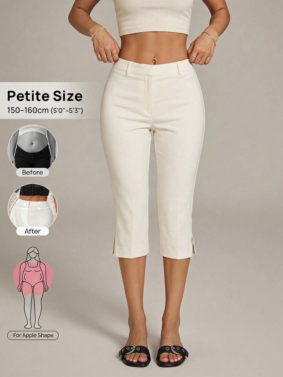 Vivamere Solid Color, Side-Slit Capri Pants, Suitable For Spring And Summer. ,Petite Women