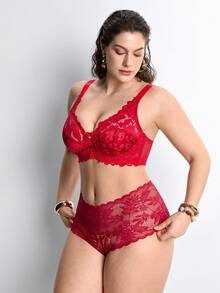 Sujetador con aros y encaje para mujer de talla grande - Rojo - Ver 5