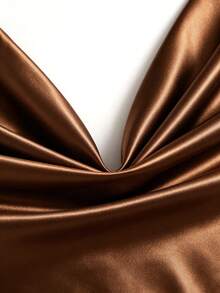 Sweetra Pure Desire Sexy Vintage Bold Avant-Garde Young Lady Street Date Birthday Party Home Casual Atmosphere Outfit Halter Tie Design Deep Brown Spring Summer Autumn Women's Dress - Brown - View 4