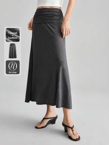 Ontre Women's Gray Comfortable Skin-Friendly Premium Fabric Fitted Waist Gathered A-Line Skirt, Modern Casual Bohemian Vacation Daily Holiday Work Summer - Dark Grey - View 6