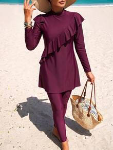 Swim Mulvari Burkini de verano con cobertura total y volantes para la playa - Color caoba - Ver 1