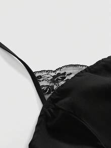 ROMWE Summer Hot Girl Lace Patchwork Big Button Design Halter Top & Ultra Low Waist Skirt Women 2pcs Set - Black - View 3