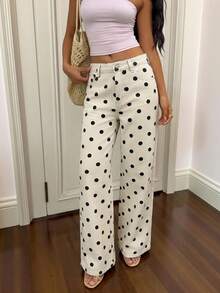 SHEIN 女童黑色圓點白色牛仔寬鬆長褲 - 黑與白 - 查看 5