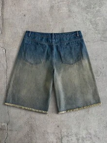 AXEPEAK Men's Casual Versatile Daily Travel Washed Denim Shorts With Pocket And Button Rhinestone - Blue - View 3