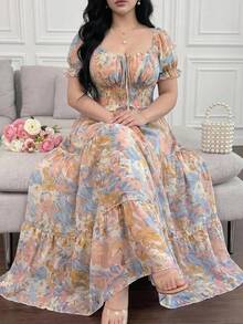 Vibekara Vacation Off The Shoulder Summer Women Outfit, Korean Style Sweet Sexy Two-Way Wear Off-Shoulder Strap Top Blouse With Waist-Cinching Slimming High-Waist A-Line Solid Textured Lace Patchwork Skirt 2-Piece Set, Elegant Party Evening Skirt, High-End Luxury French Lace Blouse And Skirt 2-Piece Set, Fashionable Elegant Puff Short Sleeve Long Skirt, Elegant Banquet Evening Gown, Birthday Skirt - Pink - View 6