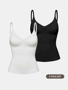 SHAPORA 2 paquetes de tops básicos tipo tank con sujetador incorporado y acolchado para mujer, para hacer ejercicio - Multicolor - Ver 1