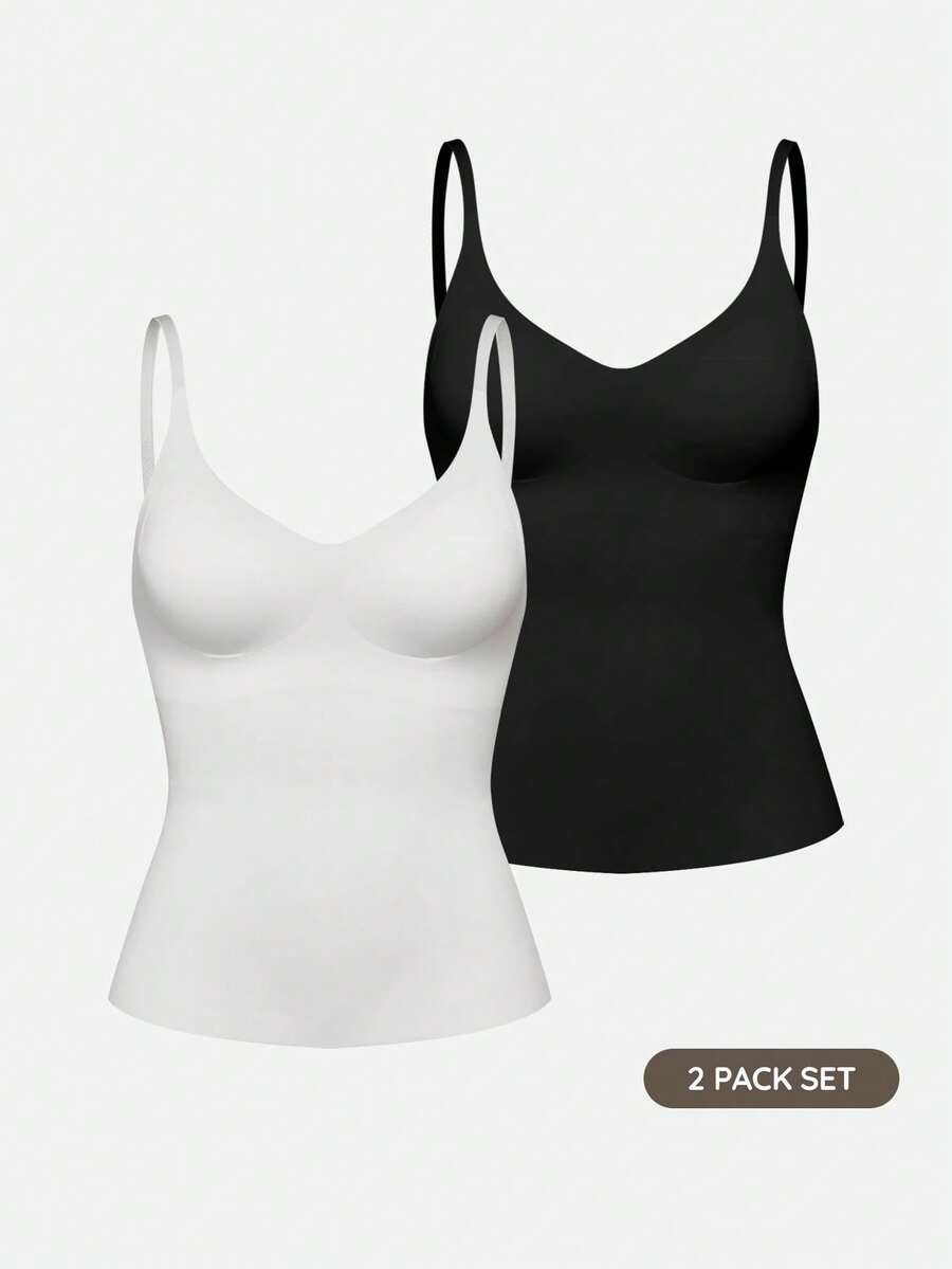 SHAPORA 2 paquetes de tops básicos tipo tank con sujetador incorporado y acolchado para mujer, para hacer ejercicio - Multicolor - Ver 1
