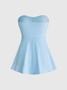ROMWE Goth Summer Casual Versatile Solid Color Bandeau Top - Baby Blue - View 2