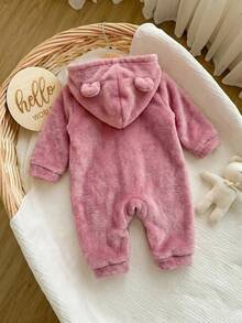 Newborn Baby Girl Cute Autumn/Winter Cartoon Pattern Pink Hooded Romper - Pink - View 5