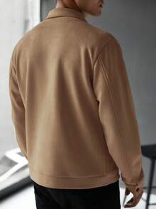 Manfinity CasualCool 男士純色長袖拉鍊休閒夾克 - 卡其色 - 查看 2