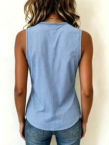 SHEIN LUNE 新款熱銷牛仔效果直條紋撞色女款正裝版上衣 - 藍色 - 查看 2