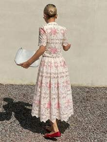 DAZY French Fashion Elegant Polka Dot Lace Embroidered Skirt 2 Pieces Set, High-End Chic Outfit For Girls And Women Summer - Pink - View 3