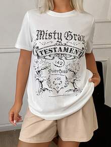 DAZY Women's Letter Print Short Sleeve T-Shirt And Shorts Loungewear Set Summer Pajamas - White - View 6