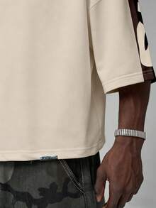 STYNVO Men's Summer Casual Streetwear Color Block Patchwork Letter Print T-Shirt Vacation Holiday Brown - Apricot - View 5