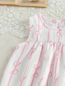 SHEIN Baby Girl Summer Round Neck Sleeveless Bow Print Top With Solid Color Elastic Waist Loose Shorts Sweet Cute 2pcs Set - Multicolor - View 5