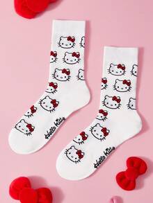 HELLO KITTY AND FRIENDS | SHEIN 透氣吸汗女款中筒襪 1雙 - 紅白色 - 查看 2