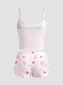 Sweetina THE POWERPUFF GIRLS X SHEIN 女款粉色圖案細肩帶短褲兩件套－可愛休閒街頭風，西部節慶穿搭，適合居家、開學季，復古 Y2K Soft Girl/Clean Girl 風格 - 彩色 - 查看 4
