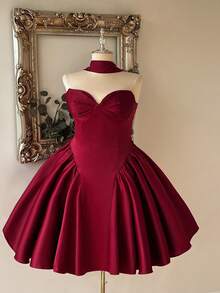 Lovelzi Gaun Tanpa Lengan Satin Burgundy Elegan Ukuran Plus, Cocok untuk Pesta Lajang, Prom, Pernikahan, Musim Wisuda, Liburan, dan Acara Prom. - Red Violet - View 6