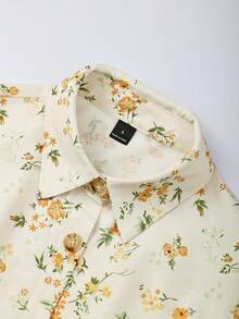 Poéselle Summer Short Sleeve A-Line Waist Cinched Floral Print Mini Dress For Women - Apricot - View 6
