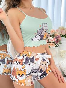 DUSKBASE Top de pijama para mujer con estampado de gato de dibujos animados lindo estilo Y2K - Multicolor - Ver 6