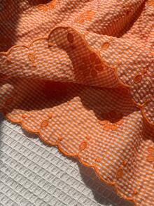 Comfortcana 橘色格紋花卉刺繡休閒女款襯衫 - 橘色 - 查看 5