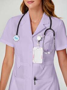 TaskEZ Solid Color Short Sleeve Single-Breasted Pocket Lab Coat - Purple - View 3