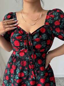 Modelyn Women's Square Neck Pleated Short Sleeve Waist-Cinching Elegant Sexy Fairycore Romantic Daily Morning Tea Party Plus Size Blouse Black Summer - Multicolor - View 4