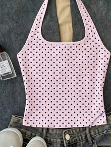 Tween Girls Pink Long Casual Halter Neck Top, Slim Fit Tank Top Suitable For Summer - White - View 3