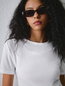 ATUI Studio Women's Faux Two Layer T-Shirt Soft Cotton Stretch Top Everyday Essential For Work Going Out Daytime Travel All White Summer Modest Basic Minimalist - White - View 3