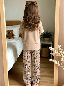 Cream Beige, Cute Sweet Leopard Bow Animal Rabbit & Bear Print, Young Girls Comfortable - Multicolor - View 6