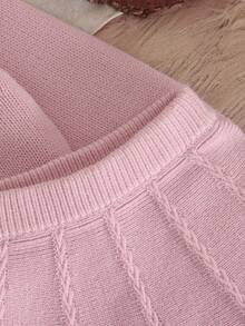 Souflis 粉色小鴨刺繡針織開襟衫套裝，2件式女嬰套裝，適合春夏秋冬，可愛卡通毛衣 + 麻花針織百褶裙，嬰兒女寶寶外出毛衣套裝 - 藕粉色 - 查看 5