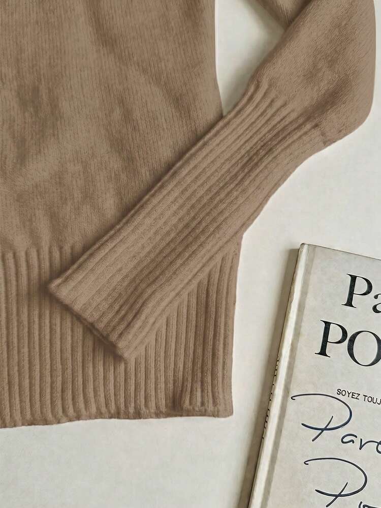 Franclia European & American Autumn/Winter Fashion All-Match Versatile High Neck Thickened One-Piece Fleece Slim Fit Long Sleeve Inner Layer Base Knit Sweater - Khaki - View 7