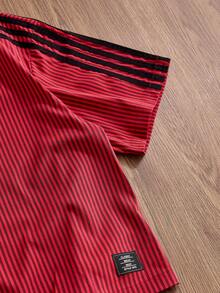 SWAVVY Men's Striped Short Sleeve Button-Up Casual Shirt - Red - View 5