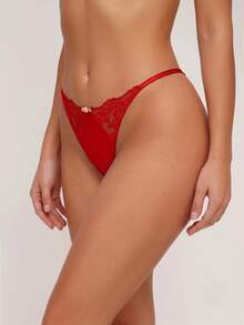Contrast Lace G-String Lingerie Bridallingerie - Red - View 3
