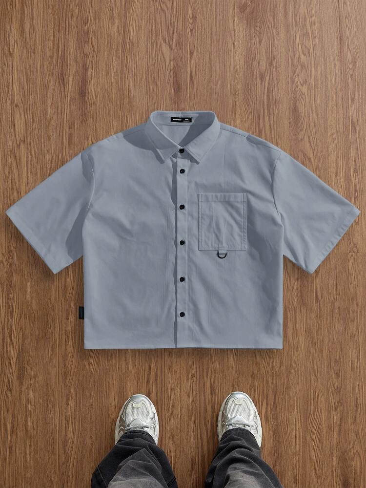 ESTAVOR Camisa casual de moda tejida holgada de manga corta para hombre - Azul - Añade 2