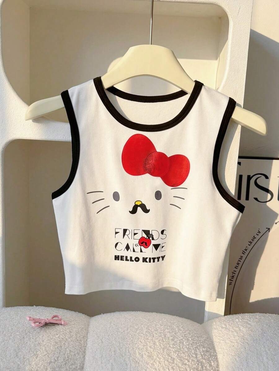 Resyla HELLO KITTY AND FRIENDS | SHEIN 女款經典字母印花修身背心,夏季款 - 白色 - 查看 1