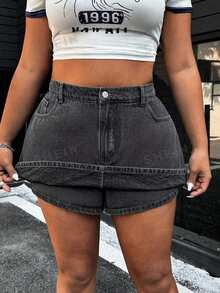 SHEIN ICON Pantalones cortos vaqueros lavados de talla grande para el verano - Gris - Ver 1