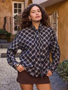 Aralina Women Plaid Tie Neck Blouse Long Sleeve Button Elegant Shirt Loose Fit Bow Front Office Casual Going Out World Cup 2026 - Multicolor - View 7