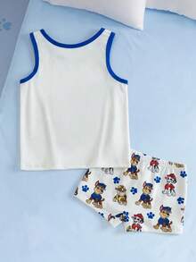 SHEIN | PAW Patrol 小男孩卡通圖案印花拼色背心與短褲套裝 - 白色 - 查看 2