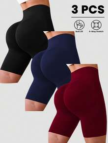 BamGleam 3pcs Seamless Sports Shorts Set - Multicolor - View 1