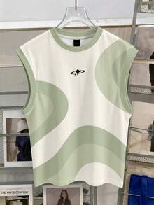 Manfinity Hypemode Camiseta sin mangas de cuello redondo con estampado de estrellas para hombre, talla estándar, vacaciones - Verde - Ver 3