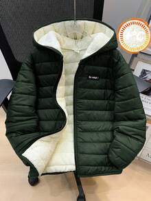 SHEIN 兒童青少年男孩休閒連帽開襟長袖梭織冬季外套連帽大衣，適合通勤、上學、日常休閒、度假旅行、運動，秋冬黑色 - 橄欖綠 - 查看 3